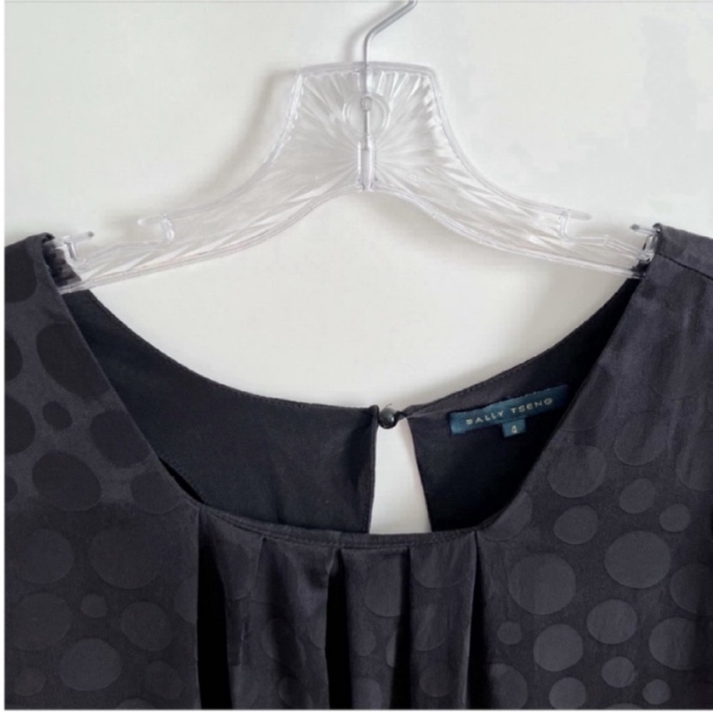 Sally Tseng blouse black circle print dots pleated silk open back - Picture 5 of 8